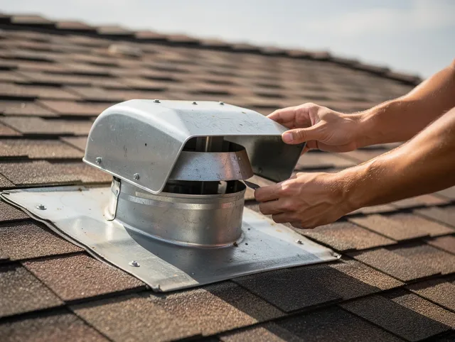 Altadena Dryer Vent Cleaning certified technician safely cleaning a roof-mounted dryer vent in Altadena