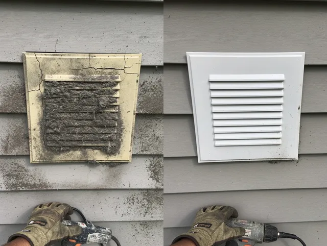 Altadena Dryer Vent Cleaning technician installing high-quality dryer vent cover at a residential property in Altadena