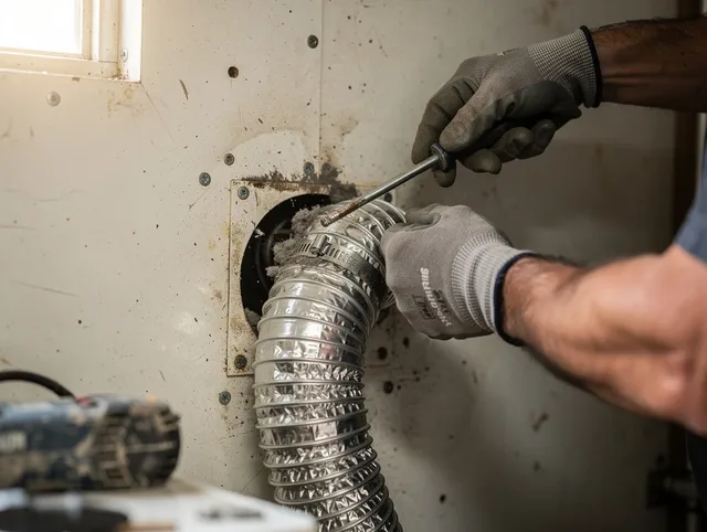 Altadena Dryer Vent Cleaning technician performing precise dryer vent hose installation in Altadena